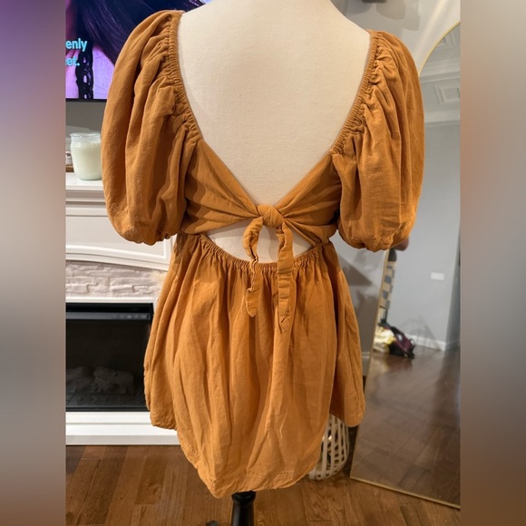 Elegant Puff Sleeve Blouse or mini dress  in Warm Ochre - Picture 6 of 8